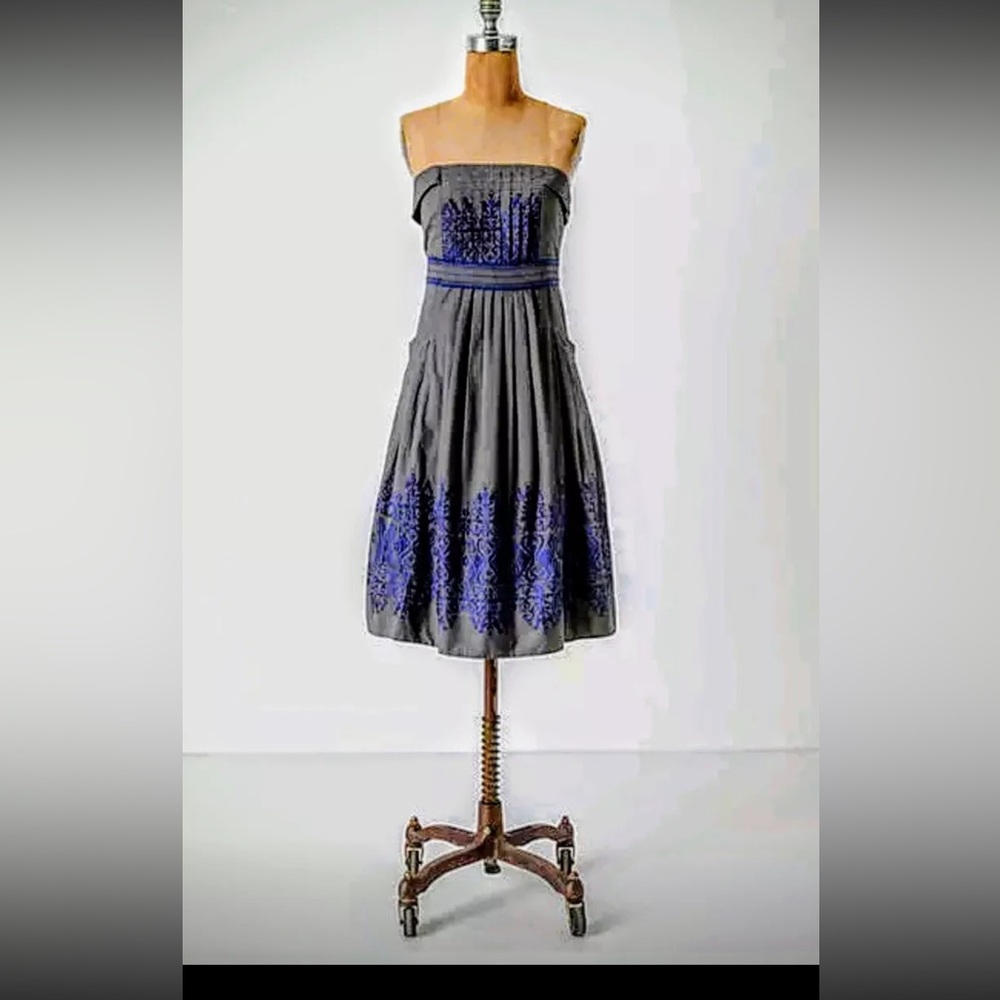 Beautiful $148 Anthropologie Floreat Sewing Circle Dress Gray/Blue - Sz 2/XS